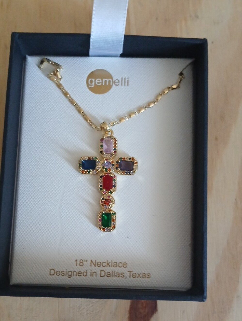 Gemelli Multicolor Stone Cross Pendant Necklace 18"